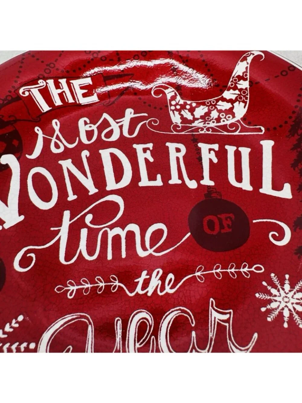 222 Fifth CHRISTMAS TUNES  Red White Words Porcelain 9